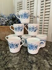 Set of 8 Corning Ware Corelle Cup Mug BLUE VELVET ROSE Pattern  Vintage picture