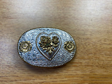 Vintage Crumrine Rose and Heart Belt Buckle picture
