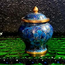 Vtg Chinese Cloisonne Cobalt Blue Floral Flowers Ginger Jar Brass Enamel 3.75