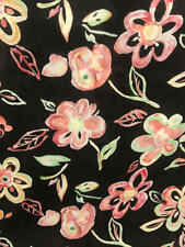 Vtg Fabric CHIFFON SEMI SHEER Nouveau Black Pink Yellow Watercolor Flowers 48x5y picture