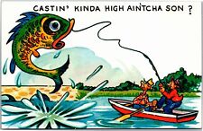 Postcard comic giant fish Castin' kinda high ain'tcha son picture