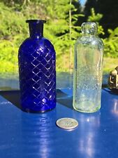 1890s Cobalt Quilted Posion Bottle☆Old DEEP Blue H.B.CO. LATTICE Poison Bottle picture