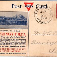 c1918 WWI YMCA Army Navy Red Triangle Club PC Jacksonville Trans CLK Cancel A74. picture