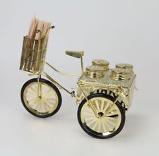 Vintage Metal Bicycle Toothpick Basket Holder And Salt & Pepper Shakers 5 Pcs picture