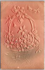 1907 Many Happy Returns Greetings Embossed Flowers In Basket Posted Postcard picture