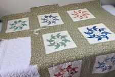 Antique Vintage Patchwork Quilt, Cutter, Birds, Diamond Shapes, Hand Quilted picture