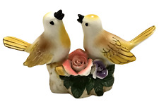 Vintage Yellow Bird Pair Ceramic Porcelain Carved Roses Figure Figurine Birds  picture