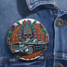 Custom Pin Button Badge Lowrider Chicano Artwork Aztec Skull Homie Cholo Cali picture