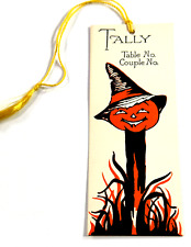 vtg Halloween Bridge Game Tally Card Tag Scarecrow Pumpkin Witch RARE picture