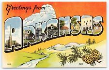 c1940s Greetings From Arkansas Vintage Large Letter AR UNP Postcard picture