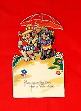 Early 1930's Mechanical Valentine Postcard, Male & Female Dogs Under Umbrella picture