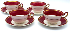 Set Of 4 Wedgwood Swinburne Ruby Footed Teacups And Saucers picture