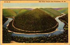 VINTAGE NEW RIVER CANYON WEST VIRGINIA~c1953 LINEN AERIAL VIEW POSTCARD JU picture