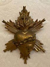 SALE ANTIQUE 19TH CENTURY GILDED BRASS FRENCH SACRED HEART EX VOTO 2.952 H picture