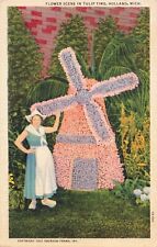 Holland MI Michigan, Windmill Flower Scene in Tulip Time, Vintage Postcard picture