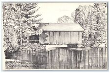 c1940's Dummerston Covered Bridge Old Sturbridge Village VT Sketch Postcard picture