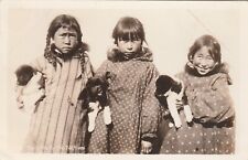 Six Arctic Natives Little girls/ puppies RPPC postcard c1940 EKC paper picture