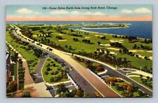 Chicago Outer Drive North from Irving Park Road Birds Eye Linen Postcard IL picture