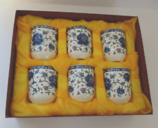 Japan Ceramic 6 Cup Set Blue Peony Flowers Asian picture