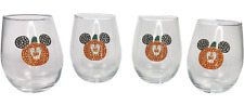 SET of 4 Disney Mickey Mouse Pumpkin Stemless Wine Glass Rhinestone Sparkle NEW picture