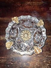 Vintage Mid century / 1960’s Glass ashtray with gold Metal leaves picture