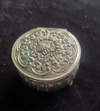 Vintage Ornate Small Round Metal Trinket Jewelry Box Japan Red Velvet Lined picture