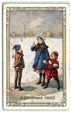 1907-15 Postcard A Christmas Truce Children Winter Scene Snowballs picture