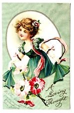 1907 A Loving Thought Beautiful Girl Flowers UDB Vintage Postcard L52 picture