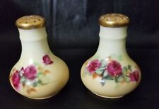 Vintage Antique Porcelain Gold Trim Salt Pepper Shaker  Flowers 3