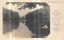 LEAVITTSBURG Ohio postcard RPPC Trumbull County fishing on river bridge picture