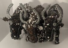 Three Vintage Hand Beaded Wire Native American Bull Sculptures picture