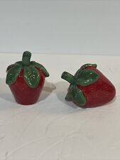 Vintage Red Strawberry Salt & Pepper Shakers Majolica Pottery Sweet Fruit picture