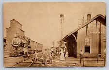 Annawan Illinois Railroad Depot & Steam Engine Vintage Unposted RPPC Postcard picture