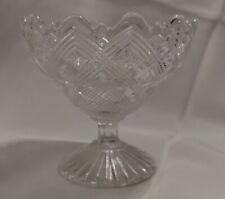 Rare 1800s Stamped Antique Crystal Glass Pedestal Candy/Nut Dish Unique Pattern picture