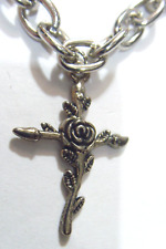vintage silver tone metal rose cross religious pendant necklace 53002 picture