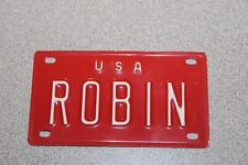 Vintage Nameplate BICYCLE License Plate ROBIN 1950's Red picture