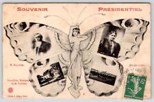 1910's BUTTERFLY WOMAN FRENCH PRESIDENT FALLIERES SOUVENIR POSTCARD PARIS ARTSY picture