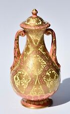 1877-1890 Sumptuous Royal Crown Derby Twin Handle Vase & Cover - Raised Gilt picture