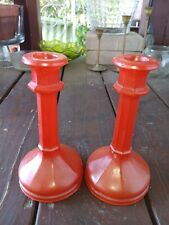 Vintage 40's Sunset Orange Glass Candle Stick Holders picture
