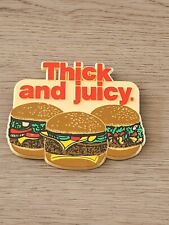 Thick and Juicy Hamburgers Hardee's Restaurant Plastic Button Pin Employee Promo picture