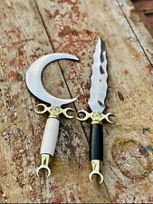 CRESCENT MOON DAGGER RITUAL ATHAME BOLINE CURVED HANDMADE KNIFE BONE HORN HANDLE picture