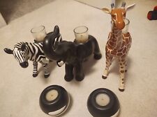 Lot 5 African Partylite Candle Holders Zebra, elephant & Giraffe & 2 Round Zebra picture