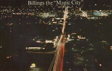 Billings The Magic City At Night Aerial Scene Montana Chrome Vintage Postcard picture