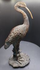 Detailed Bronze Ibis / Crane Statue Standing in Lily Pads and Reeds, 12