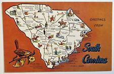 South Carolina Palmetto State Map Postcard, Vintage Unposted Card picture