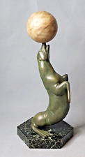 1920s Art Deco French Sculpture Bookend Sea Lion Playing Ball Marble Base Figure picture