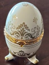 Avon Gift Collection Rare Elegance Porcelain Egg With Clock Ivory W/ Gold 2000  picture