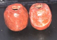 2 RARE OLD REAL CORAL ANTIQUE BARREL BEADS 4.4g - 4.2g picture