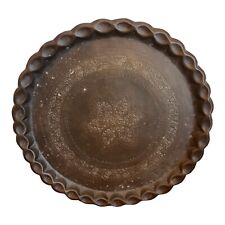 Vintage 18 1/2” Brass Hand Hammered Indian Serving Tray Boho Decor Table Top picture