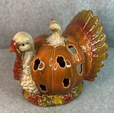 Vintage Handmade Ceramic Turkey Pumpkin Fall Combo Centerpiece  picture